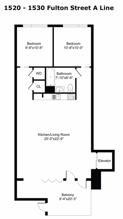 A Line 2 Bed 1 Bath